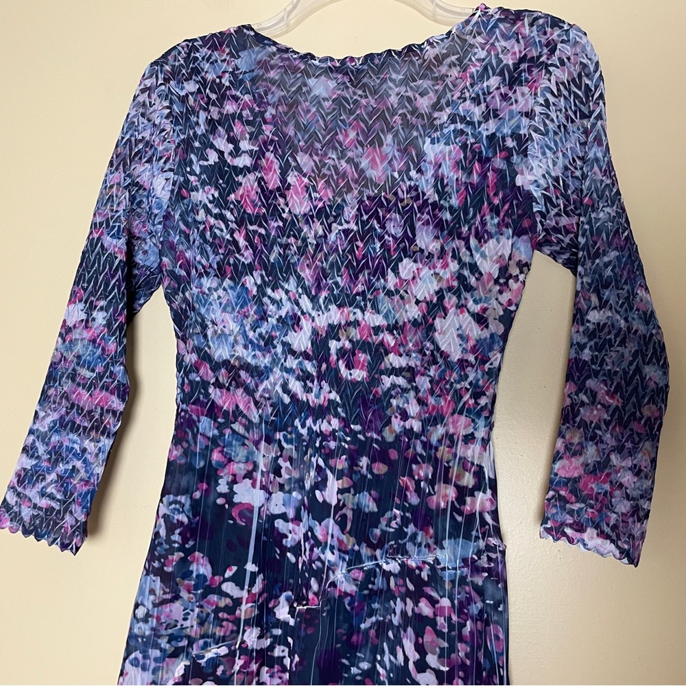 Komarov Purple Crinkled Dress Medium Asymmetrical Handkerchief Hem Art To Wear - Picture 6 of 16